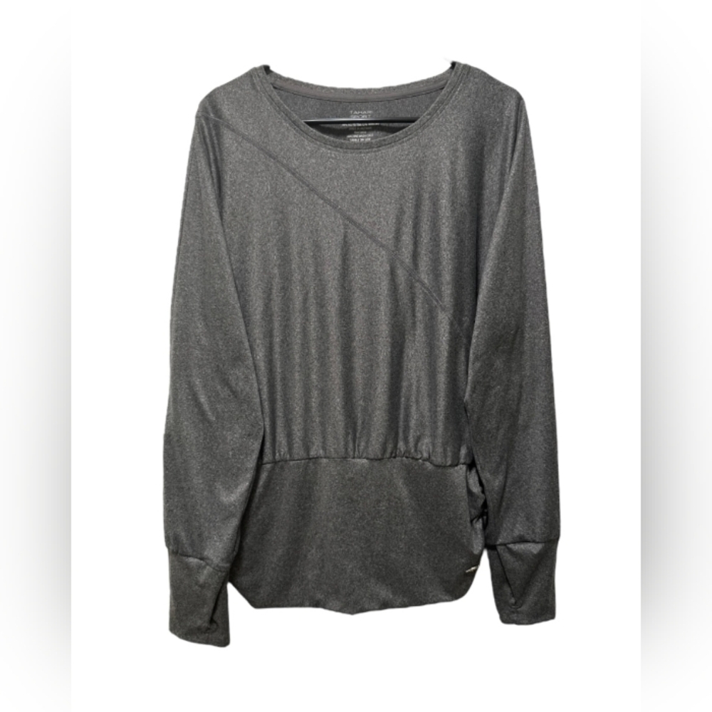 Tahari Sports wear Fit Long Sleeve, gray top,  size L, women's t-shirt